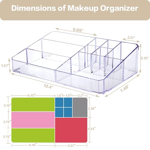 Clear Makeup Organizer, Makeup Brushes Storage Case, Cosmetic Display Case Tray, Tiered Skincare Organizer, Acrylic Lipstick Holder Countertop Desk Brush Organizer for Bedroom Vanity