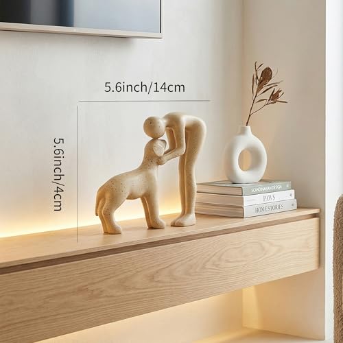 Dog Sculpture & Man Statue - Cute Home Decor Accents, Sandstone Dog Decor for Shelf, Office & Living Room, Thoughtful Memorial Gift for Pet Lovers