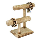 Ikee Design 2 Tier Wooden Jewelry Bracelet Watch Display Tower, Bangle Scrunchie Necklace Holder Storage Stand, Oak Color, 7.9 W x 4.3 D x 9.4 H in - color: Oak