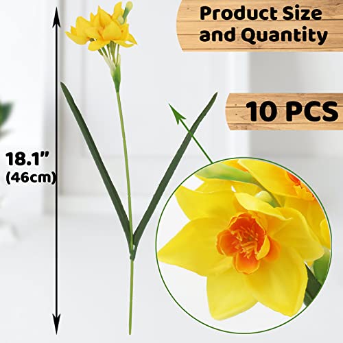 Hananona 10 Pcs Artificial Daffodils Flowers Narcissus Faux Spring Flowers Fake Silk Daffodil Flower Arrangement for Indoor Outdoor Home Wedding Decor (10, Yellow)