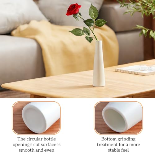 8.7in Tall Empty White Ceramic Bud Vase Single Flower Small Bud Decorative Floral Vase Home Centerpiece Modern Minimalism Vase for Shelf Decor