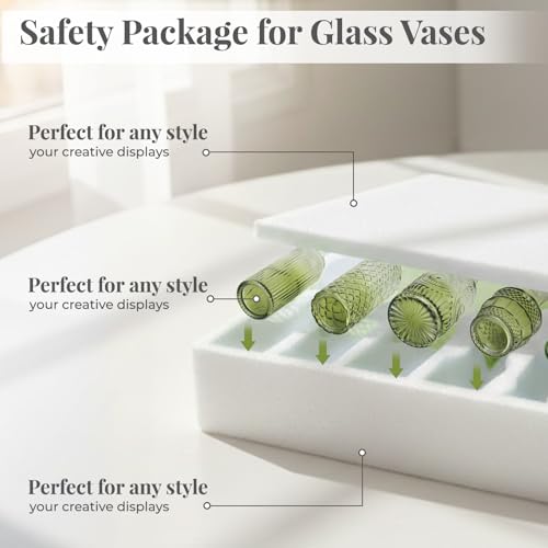 12 Pack Bud Vase in Bulk - BEAHOT Green Flower Vases for Wedding Decorations, Glass Vase for Table Decorations, Small Vase for Home, Mother's Day, Centerpieces, Party, Office (Green) - color: Green