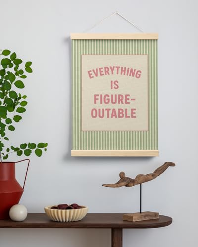 FGFK Everything Is Figureoutable Positive Affirmations Wall Art Poster Hanger Frame, Preppy Pink and Green Inspirational Canvas Prints Framed Wall Decor for Office Classroom Home Bedroom, 12x16 Inch - color: Trendy Pink and Green