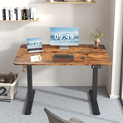 Furmax Electric Height Adjustable Standing Desk Large 48 x 24 Inches Sit Stand up Desk Home Office Computer Desk Memory Preset with T-Shaped Metal Bracke, Brown - color: Brown, size: 48 Inch
