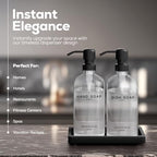 Glass Hand and Dish Soap Dispenser Set by Brighter Barns - Kitchen Soap Dispenser Set with Tray, Stainless Steel Pump - Glass Bottles for Sink - Black Kitchen Accessories for Home, Hotel, Gift (Clear) - color: Clear Hd