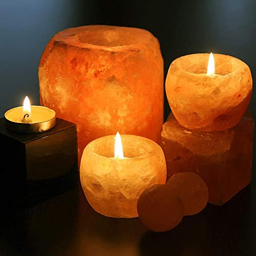 Himalayan Glow Salt Candle Holders, Home Décor Gift – Pink Salt Candle Lamp - 2 Pack - size: Pack of 2