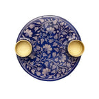 Yair Emanuel Flat Plate Candle Holders for Shabbat 4 Inch Vibrant Pattern Design Modern Judaica Gift (CSE-6 Blue Pottery) - color: Cse-6 Blue Pottery