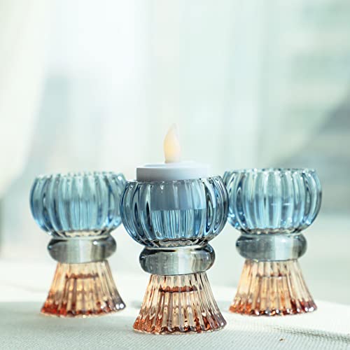 Set of 6 Glass Candle Holders Taper Candlestick Holders 2 in 1 Tealight Holders for Wedding Date Home Decoration 8cm Hight - color: Glass-clear, size: 6 Pack