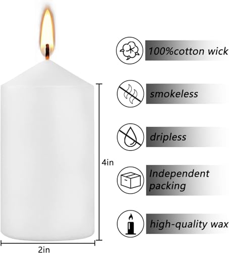 YOROXRG 2"x4" High White Pillar Candles, Set of 20 Unscented. Bulk Buy. Ideal for Halloween, Wedding, Emergency Lanterns, Household, Wedding and Home Décor Candlesticks - color: White-2"x4" 20