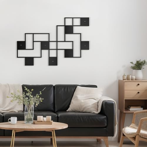 SIGNLEADER Metal Wall Decor Grids Geometric Minimalist Modern Luxury Wall Sculpture Hangings 3D Statue Home Decoration for Living Room, Bedroom, Bathroom, Kitchen, Fireplace, Office - 18" Black - color: Gry31-2405-m31, size: 18" Black