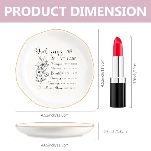Christian Gifts for Women, Bible Verse Ceramic Jewelry Dish Trinket Ring Tray, Inspirational Floral Gift for Mom Sister Friend Birthday Christmas-God Says You are (White-God Says3) - color: White-God Says3