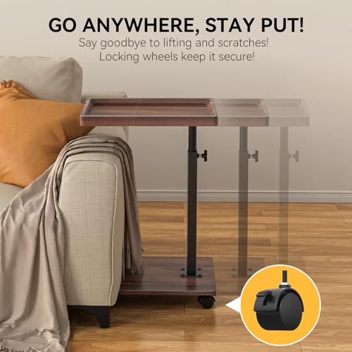 C Table End Table Adjustable Height, 360°Swivel TV Tray Table for Small Spaces, Couch Tables That slide under, C Shaped Side Tables living room and bedroom for Sofa, Bed,Chair, Snack (1, Walnut Brown) - color: Walnut Brown