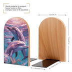 Dolphins Art Bookends for Shelves, Heavy Duty Wood Book Ends Decorative Book Holder for Bookshelf, Rustic Office Classroom Library Home Decor, 1 Pair (4.7x6.7 Inch)