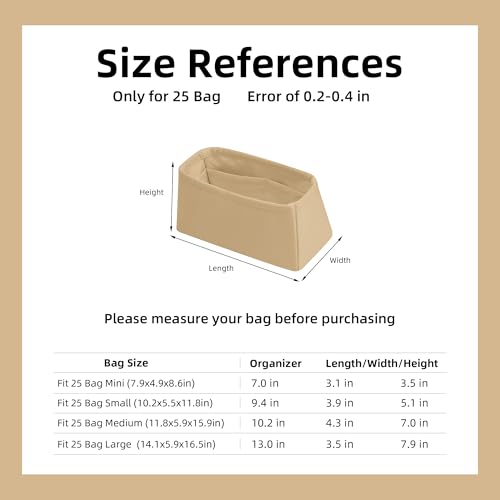 DGAZ Silk Purse Organizer Insert Fits Chanel 25C Hobo Bags，Silky Smooth Bag Organizer，Luxury Handbag & Tote Shaper(Small,Chai) - color: Chai, size: Small