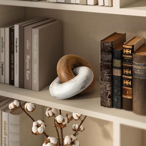 EOSAHR Boho Decor Pine Wood Knot Wooden Chain Link Decor for Your Coffee Table, Room Decor, or Book Shelf Chic Modern Desk Decor to Stylish up Your Home Office (Brown & White) - color: Brown&white