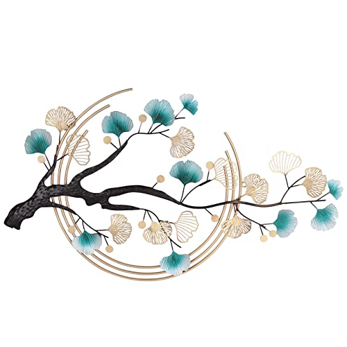 SanBouSi Large Luxury Golden 3D Ginkgo Leaf Metal Wall Decor Large Modern Metal Wall Art Sculpture Green Ginkgo Decorative Wall Sculpture for Living Room Bedroom 43inch