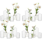 Small Glass Bud Vases for Centerpieces – Hewory 24pcs Clear Blown Single Flower Vases Bulk, Modern Mini Cylinder Vase Set for Wedding Anniversary Birthday Party Events Home Living Room Table Decor