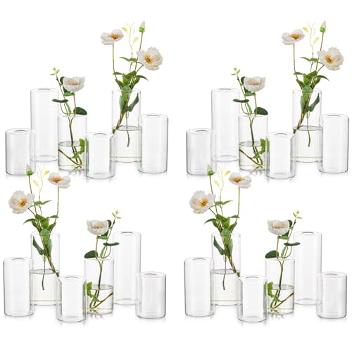 Small Glass Bud Vases for Centerpieces – Hewory 24pcs Clear Blown Single Flower Vases Bulk, Modern Mini Cylinder Vase Set for Wedding Anniversary Birthday Party Events Home Living Room Table Decor