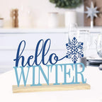 COCHIE Metal Hello Winter Sign, Snowflake Table Centerpieces Decorations for Home, Office, Shelf, Mantel, Indoor, Navy Blue Party Decor Supplies (Winter) - style: Winter