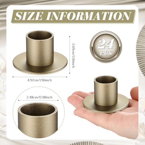 FoldTier 24 Pcs Bronze Taper Candle Holders Bulk for Pillar Candles Wedding Metal Short Candlestick Holder Bronze Centerpieces Decoration for Wedding Anniversary Dinner Party - color: Bronze