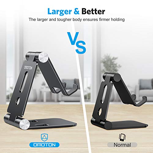 OMOTON Foldable Cell Phone Stand, C4 Portable Aluminum Phone Holder, Adjustable Phone Dock Cradle Compatible with iPhone 17/16/15 Pro Max, Samsung Galaxy, Small Tablets and Other Phones, Black - color: Black