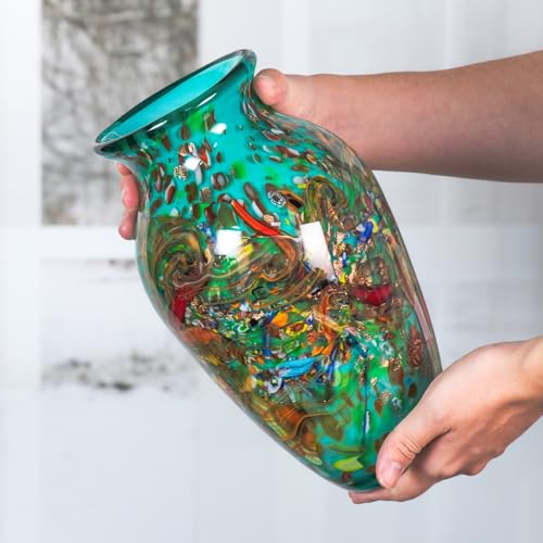 KAMMAK Colored Glass Vase, Beautiful Hand Blown Decorative Vase, Modern Art Vase for Flower Mantle Dining Table Centerpiece, Entryway Living Room Wedding Decoration (JG2066) - style: JG02066