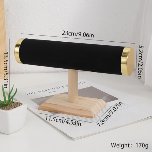 Wooden Watches Display tower Base Watch Necklace Bracelet Organizer Rack Bangle Scrunchie Headband Showcase tower (Velvet Round Black, 1-tiered) - color: Round Velvet Black