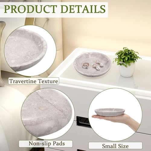 Hipiwe Small Key Bowl for Entryway Nightstand Organizer Tray Travertine Decorative Bowls Round Ring Holder Dish for Candle Trinket Jewelry Dish Home Decor Bowl,5.5" - color: White/Grey, size: 5.5"