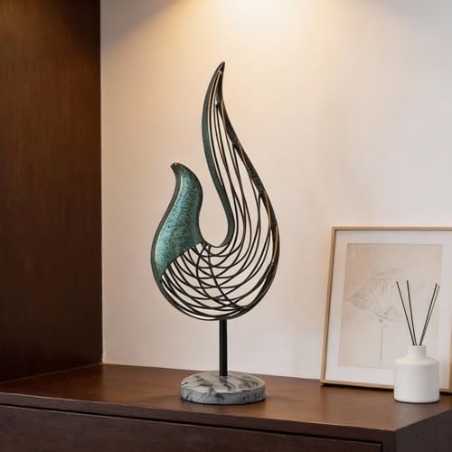Teal Abstract Bird Sculpture, Modern Metal Wireframe Art Decor with Base, Minimalist Home Decor Accent for Living Room Table, Office Desk, Shelf Display