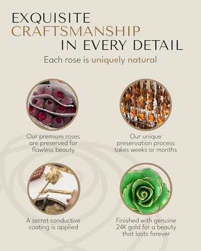 Forever Rose Hand-Dipped in 24K Gold, Peridot-Inspired August Birthstone with Sparkles, Real Rose in Luxury Gold Gift Box & Clear Glass Bud Vase – Perfect Ready for August Birthday or Any Occasion - color: August Peridot