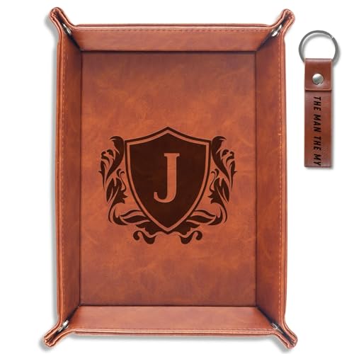 INNObeta Initial Valet Tray, Desktop Storage Organizer, PU Leather Bedside Tray Key Coin Holder, Personalised Gifts for Men, Birthday, Christmas, Letter J - color: Initial J