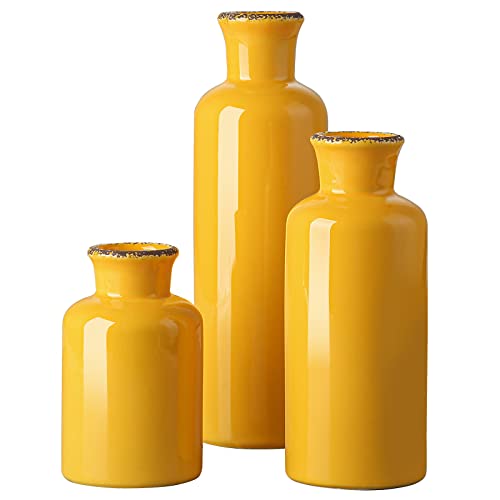 CwlwGO- Yellow Ceramic Vase Set,Modern Decorative Vases for Home Decor, Kitchen&Living Room Table Décor,Fireplace & Entrance centerpieces Decorations. - color: Yellow