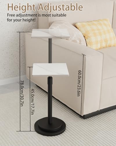 Versatile End Table with Metal Base, Height Adjustable, Vintage Square Indoor Metal Plant Stand, for Sofa, Bedside Small Couch, Living Room and Bedroom, 1 Pack, White, GBZ001SW-1 - color: White, size: Square