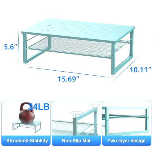 gianotter 2-Tier Metal Monitor Stand Riser, Desk Organizer for Monitor, Office Desk Storage Organizer for Office Supplies (Blue) - color: Blue