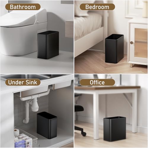 Small Bathroom Trash Can 2.4 Gallon Wastebasket, Slim Metal Garbage Can Matte Black Stainless Steel Trash Bin for Bedroom,Office,Kitchen,Toilet, rv, Near Desk, Under Sink - color: Black