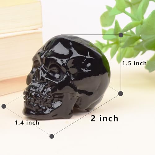 2 Inch Black Obsidian Crystal Skulls Decor,Human Skull Sculpture Statues Healing Crystal Decor,Halloween Skull Figurines,Home Office Decoration Christmas Meditation Gifts for Men Women - color: Black Obsidian