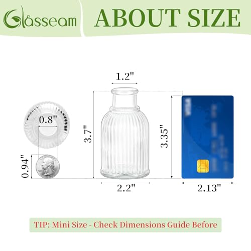 Glasseam Glass Bud Vases for Centerpieces: Clear Small Mini Flower Vase Set of 12 for Wedding Party Decorations - 3.7" Cute Tiny Bulk Table Centerpieces for Modern Baby Shower Bridal Florist Decor