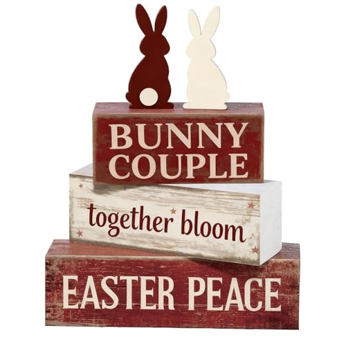 Easter Decorations - Easter Bunny Couple Tiered Tray Decor - Wooden Bunny Tabletop Sign - Rustic Farmhouse Spring Home Decor Indoor for Tiered Tray Shelf Mantel Entryway Coffee Table - Spring Home Decor for Living Room, Kitchen Counter - style: Bunny