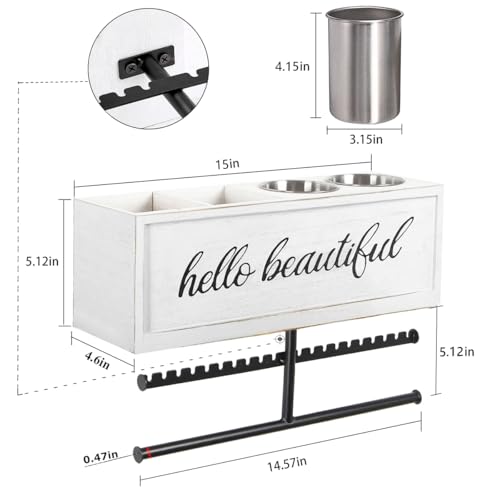 Rustic Hair Dryer Holder Wall Mounted,Hair Styling Tools & Accessories Organizer,Bathroom Supplies & hot Tools vanities Organizer Caddy,for Storage Flat Iron,Blow Dryer,Curling Iron (White) - color: White