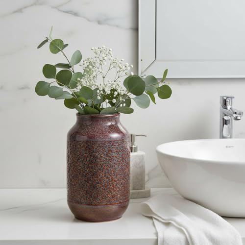 Brown Ceramic Vase for Home Decor - 9 Inch Farmhouse Pottery Vase for Pampas Grass, Decorative Vases for Flowers, Farmhouse Decor, Kitchen, Mantle, Fall Decoration - color: Rust Brown