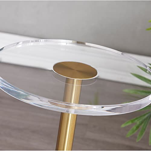 LIKENOW Furniture Acrylic Side Table,Clear Small Round End Table for Living Room,Bedroom,Office | Modern Nightstand with Marble Base,Gold Post,Clear Top for Drink,Food,Snack,Assembly(White) - color: Whtie