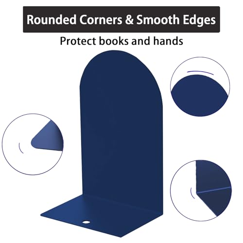 MerryNine Metal Book Ends, 8 Pack Blue Bookends for Shelves, Book Holder for Heavy Books, Book End for Kids Books, Decoration Bookend for Home Office - color: Blue