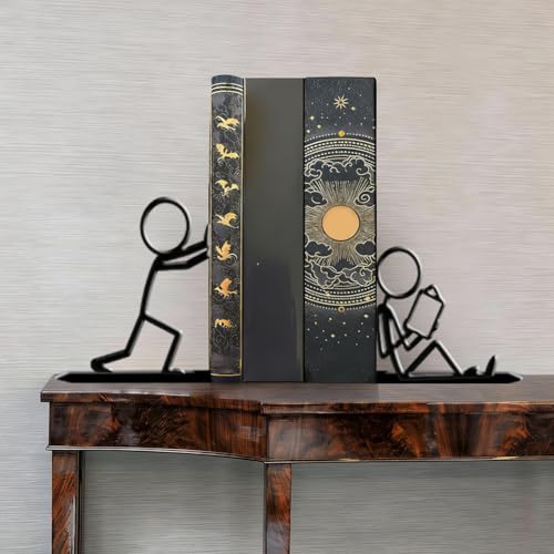 2Pcs 2 Styles Human Book Ends Black Metal Bookends Modern Minimalist Design Black Decorative Heavy Duty Metal Book Ends for Shelves Home Office Desk Organizer Stylish 7.48 x 6.3 x 1.18 Inch - color: Human
