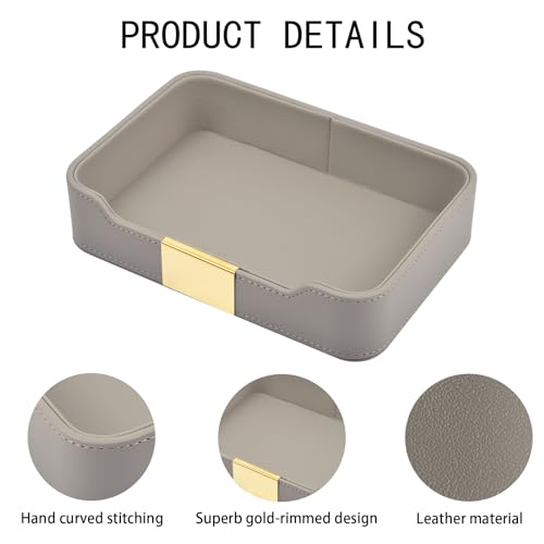 Leather Jewelry Tray Desktop Storage,Luxury Perfume Tray Nightstand Organizer Entryway Decorative Tray,for Jewelry Watch Cosmetics Keys Phone Wallet Home & Office Accessories,Gray - color: Gray