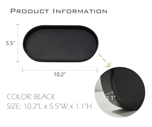 Black Small Tray (10 inch), 3 Pack Oval Tray for Kitchen Counter, Bathtub Bathroom Vanity Items, Countertop Organizer, Coffee Accessory, Bar, Serving Seasoning, Salt and Pepper, Soap. - color: Black-3 Tray, size: 10.2" x 5.5" x 1.1"