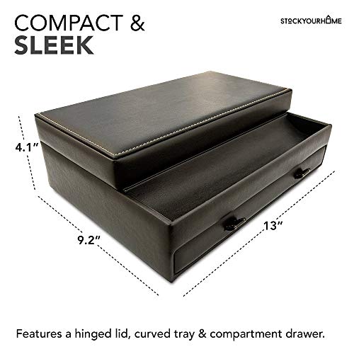 Stock Your Home Mens Valet Tray, Men's Jewelry Box, Night Stand Organizers and Storage, Bedside Table Organizer, Watch Box for Dresser, Faux Leather (Black & Beige) - color: Black & Beige