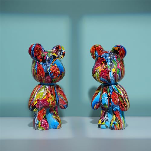 Graffiti Bear Statue Decor for Home, Resin Animal Sculpture Ornament for Indoor Room (Type D) - color: Type D