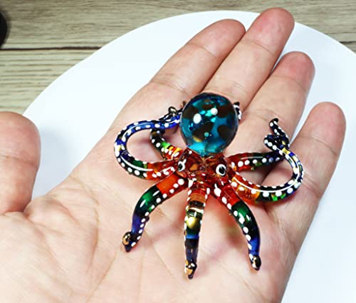 WitnyStore 3" White Dot Multicolor Octopus Artistic Blown Glass Figurine Premium Hand-Blown Statue Tabletop Decoration Unique Collectible for Adult Collectors Handcrafted Elegant Home Room Decor
