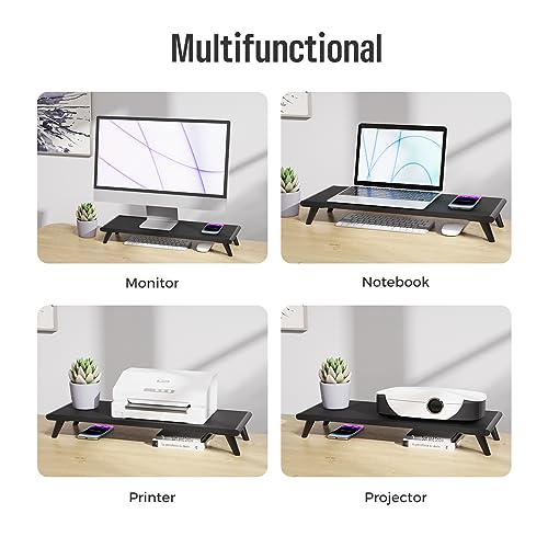 loukin Monitor Stand Riser for Desk, 22.4" x 8.3" Larger Computer Stand for Laptop, PC, Printer, Sturdy Desktop Computer Shelf with Non-Skid Rubber, Home Office (Black)