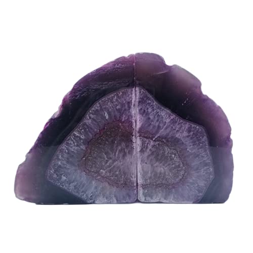 Geode Bookends 3-4 lbs Decorative Heavy Crystal Stone Book Ends for Shelves Dyed Purple 1 Pair - color: Purple, size: 3-4LBS